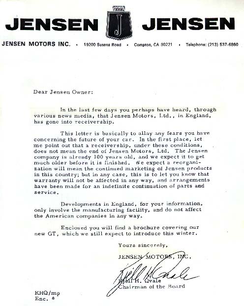 Official letter from Jensen